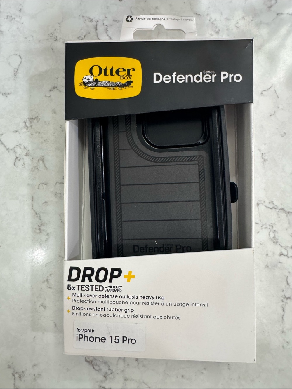 OtterBox Black Defender Pro Drop+ Protective Case with Holster for iPhone 15 Pro